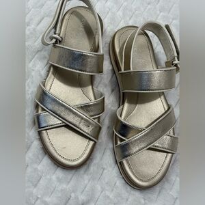 COLE HAAN MIRABELLE CRISS CROSS SANDALS Gold Metallic LEATHER US SIZE 7B